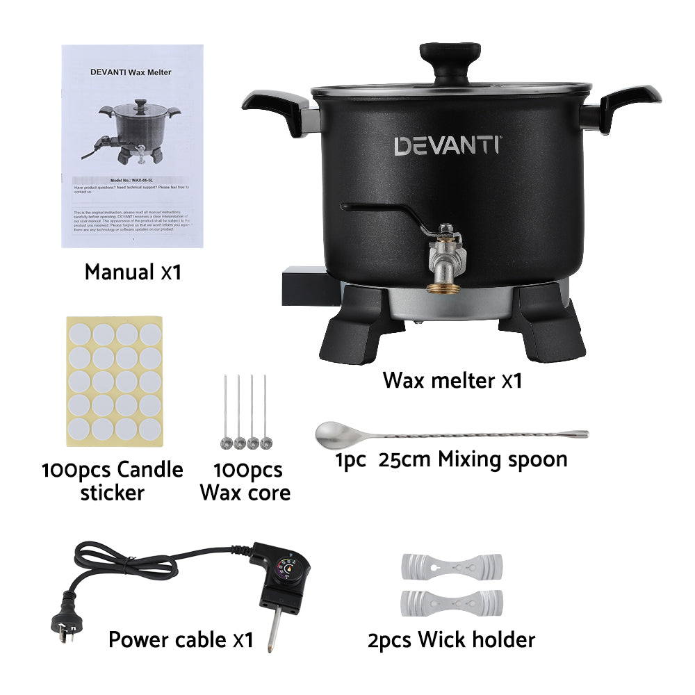 Devanti Wax Melter | 5L | Candle Making | 1200W | Melting Pot Furnace | Quick Pour Spout | Soy Soap