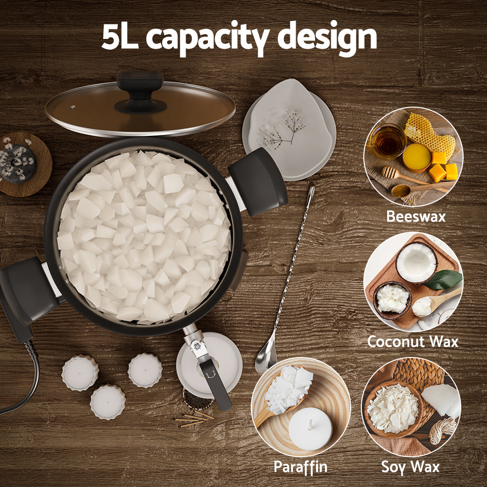 Devanti Wax Melter | 5L | Candle Making | 1200W | Melting Pot Furnace | Quick Pour Spout | Soy Soap