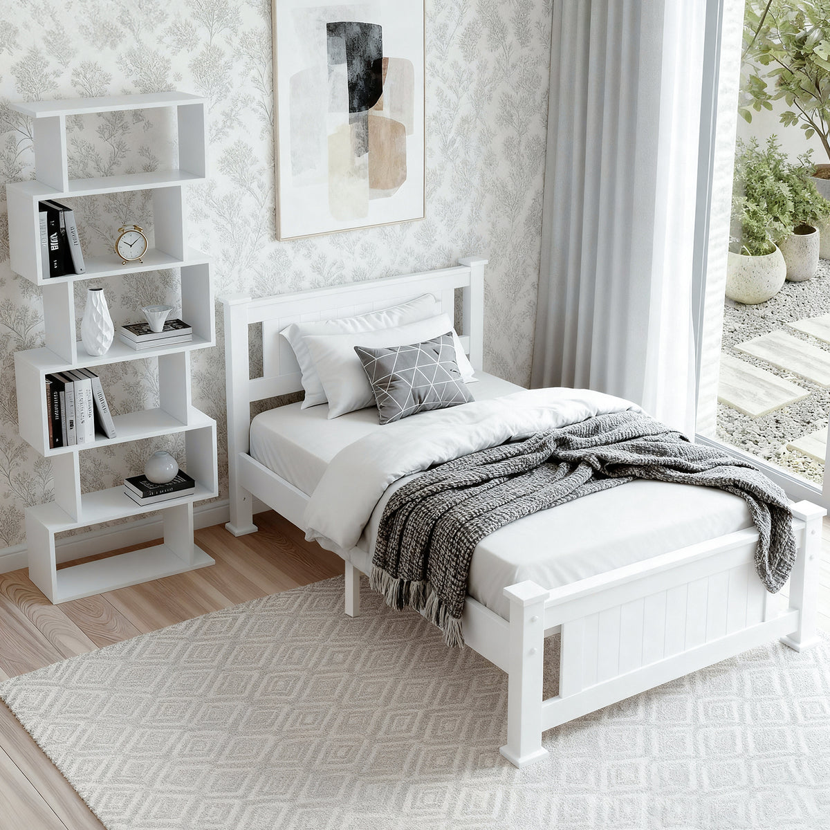 King Single Bed Frame | Built-In Bookshelf Headboard | Storage Style
