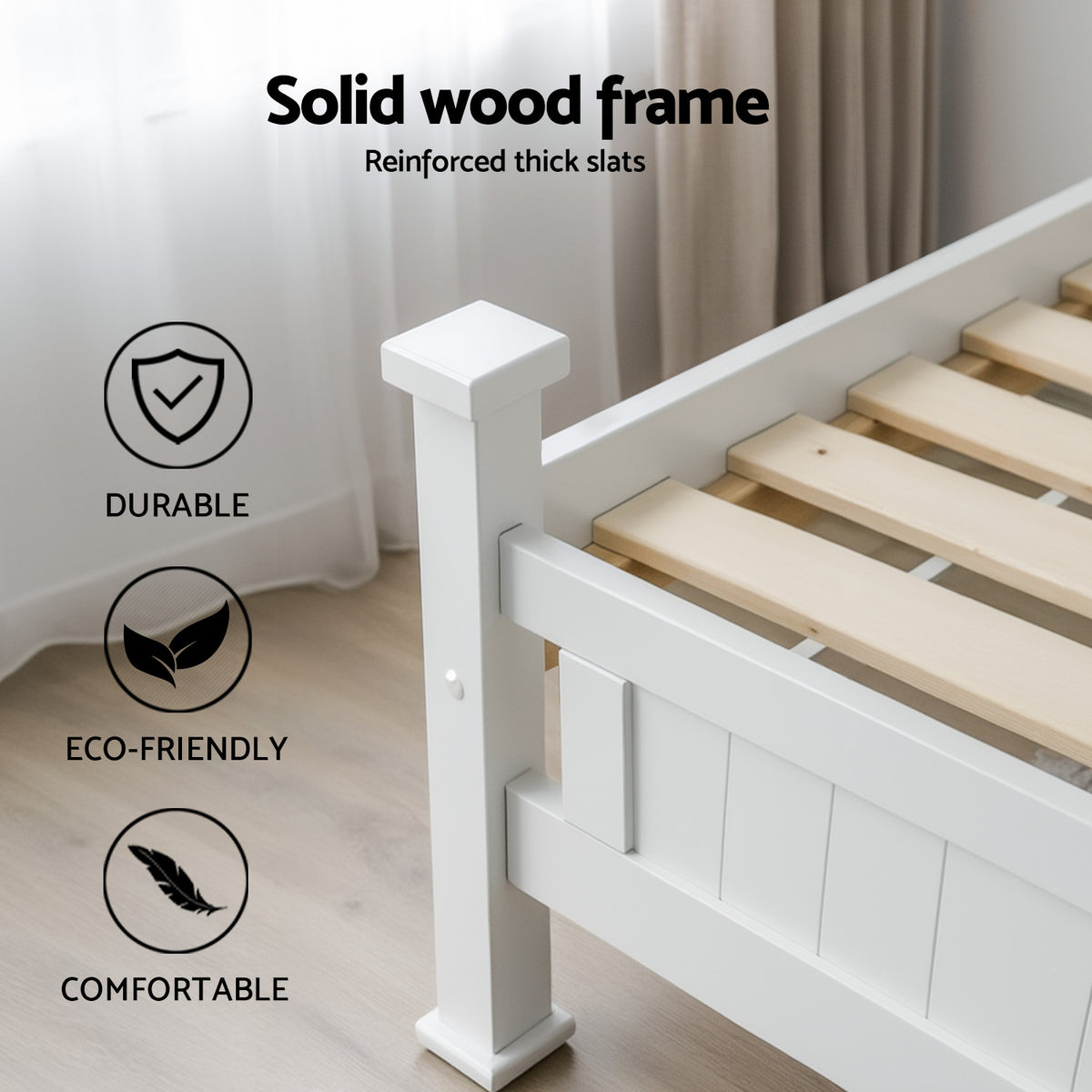 King Single Bed & Side Table Set | White Finish | Bedroom Set B