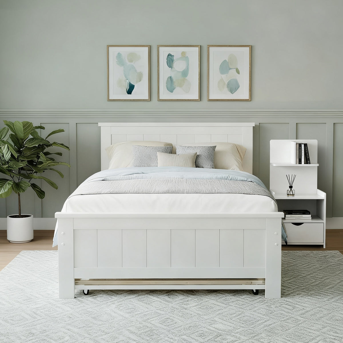 King Single Bed Frame + Bedside Table | White Finish | Bedroom Set A