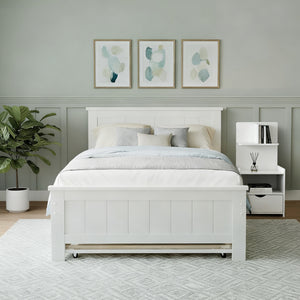 King Single Bed Frame + Bedside Table | White Finish | Bedroom Set A