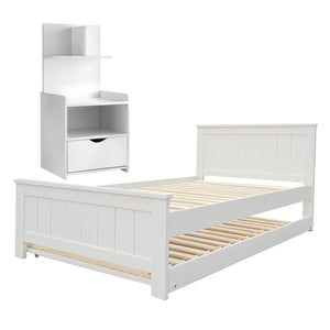 King Single Bed Frame + Bedside Table | White Finish | Bedroom Set A