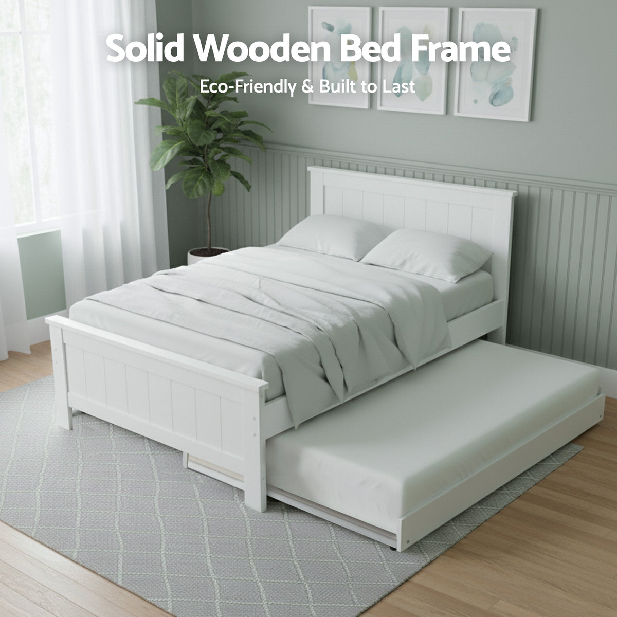 King Single Bed Frame + Bedside Table | White Finish | Bedroom Set A