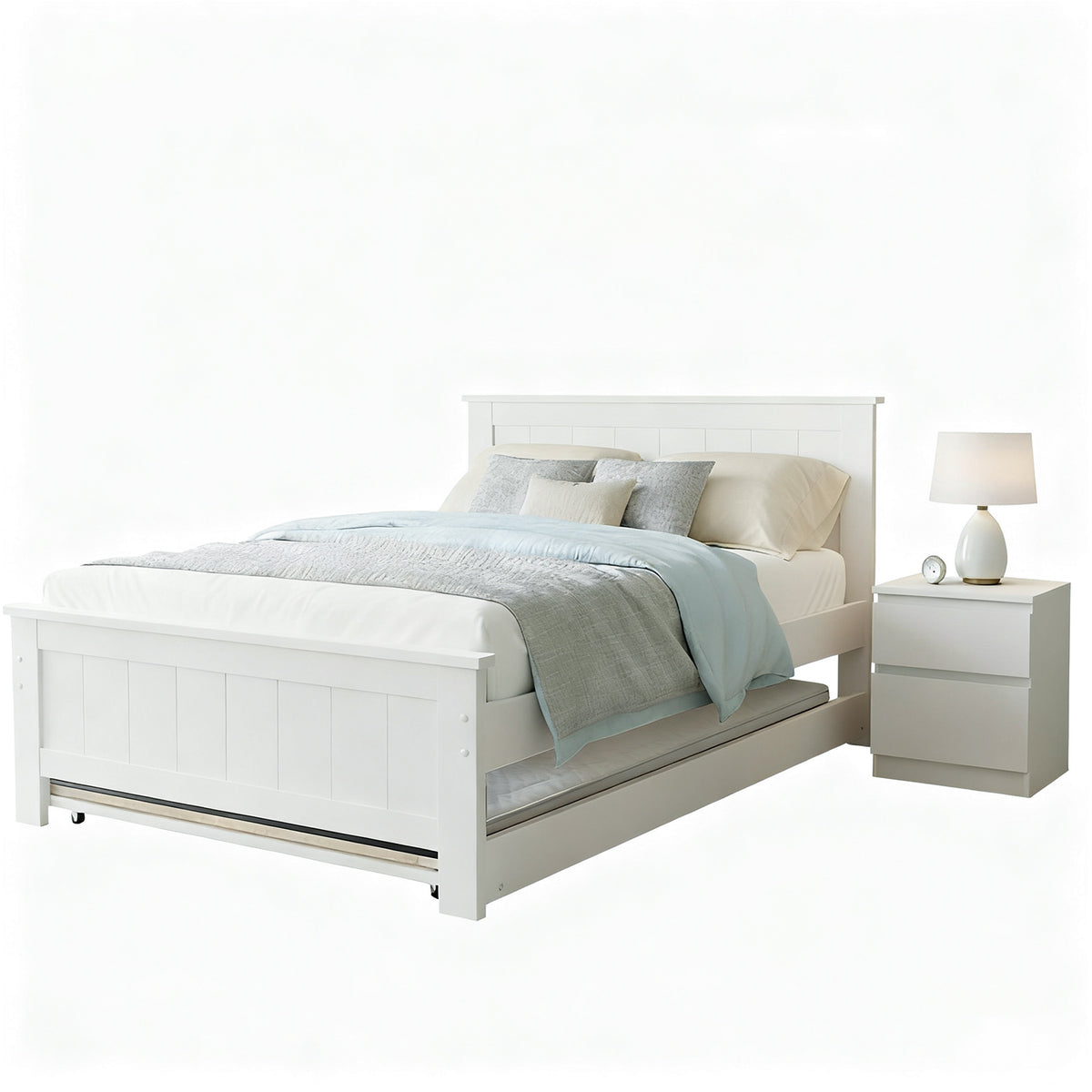 King Single Bed Frame + Bedside Table | Bedroom Set | Natural Finish