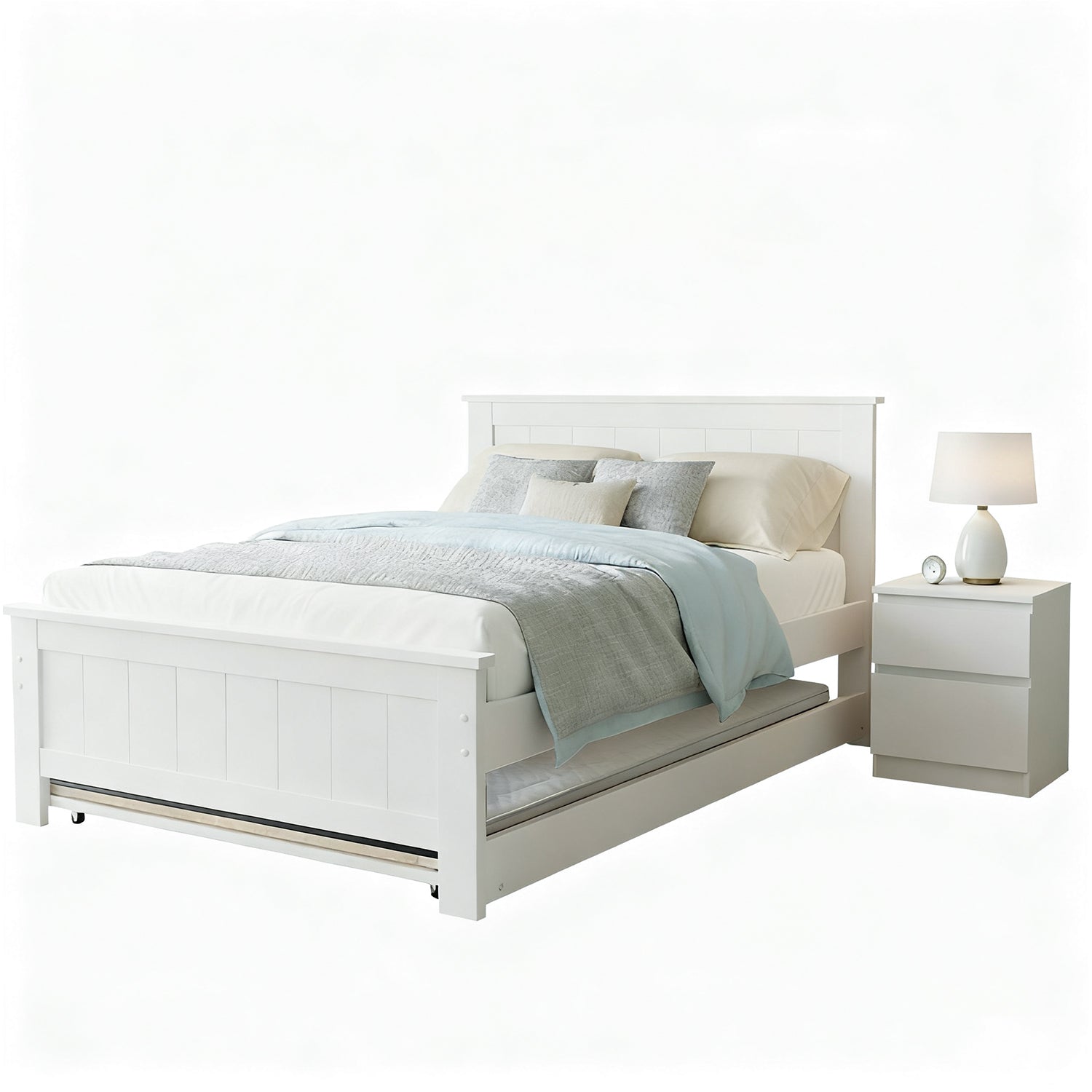 King Single Bed Frame + Bedside Table | Bedroom Set | Natural Finish