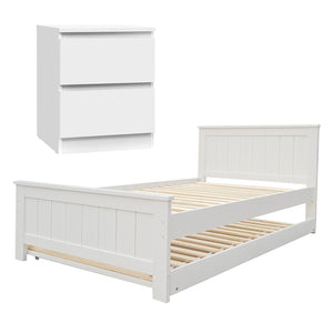 King Single Bed Frame + Bedside Table | Bedroom Set | Natural Finish