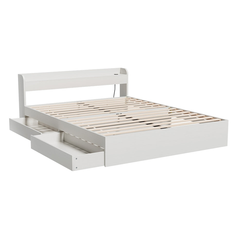 Bed Frame | Double Size | Mattress Base | With Charging Ports | 2 Storage Drawers