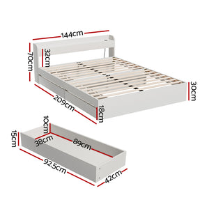 Bed Frame | Double Size | Mattress Base | With Charging Ports | 2 Storage Drawers