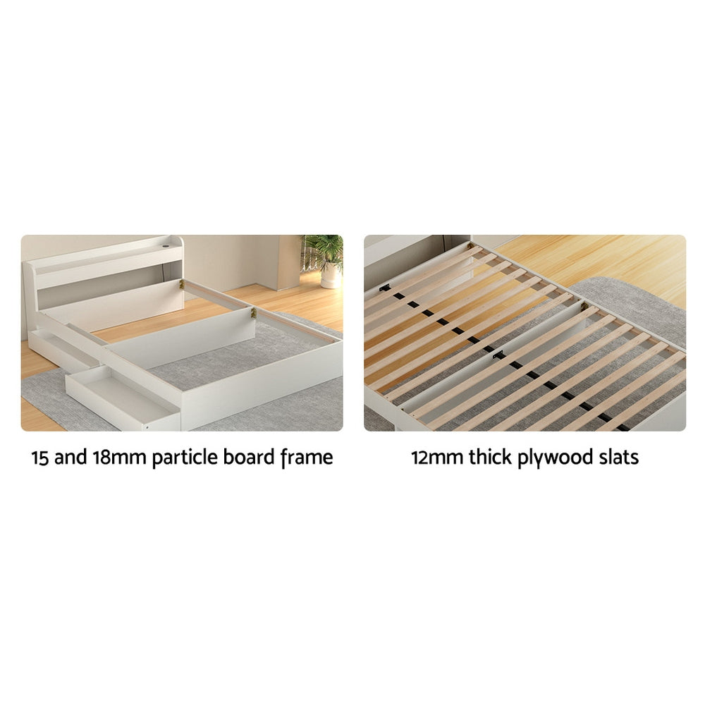 Bed Frame | Double Size | Mattress Base | With Charging Ports | 2 Storage Drawers