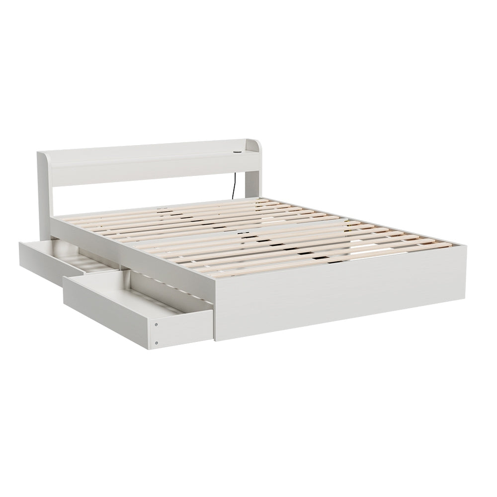 Bed Frame | Queen Size | Mattress Base | With Charging Ports | 2 Storage Drawers