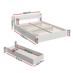 Bed Frame | Queen Size | Mattress Base | With Charging Ports | 2 Storage Drawers