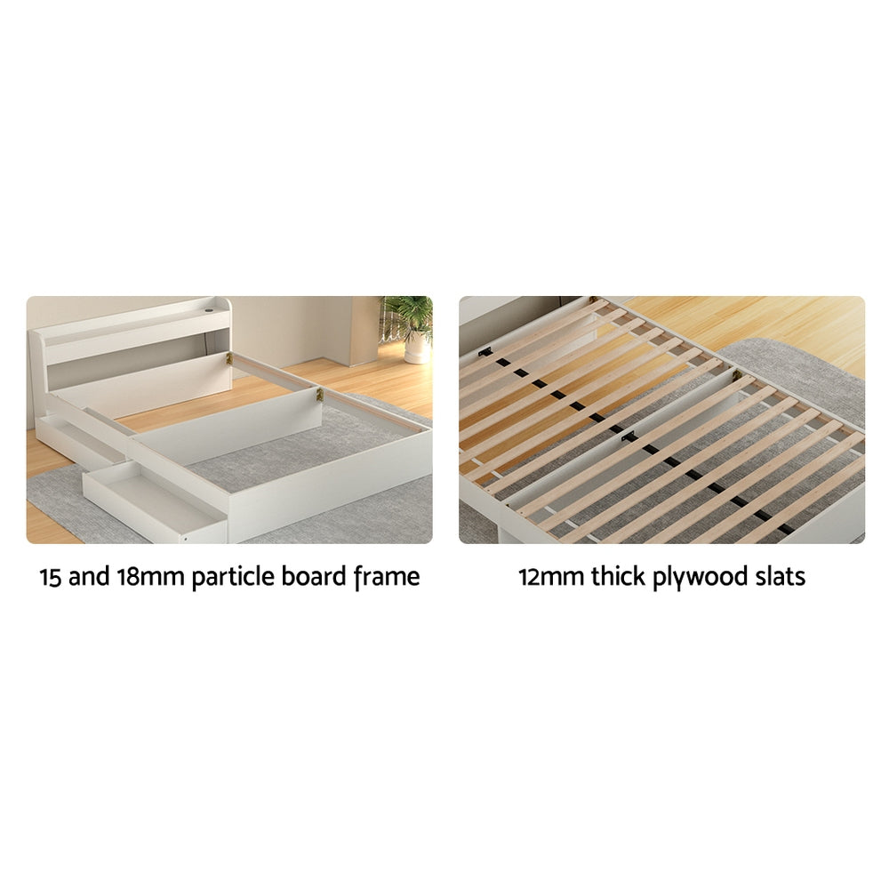 Bed Frame | Queen Size | Mattress Base | With Charging Ports | 2 Storage Drawers