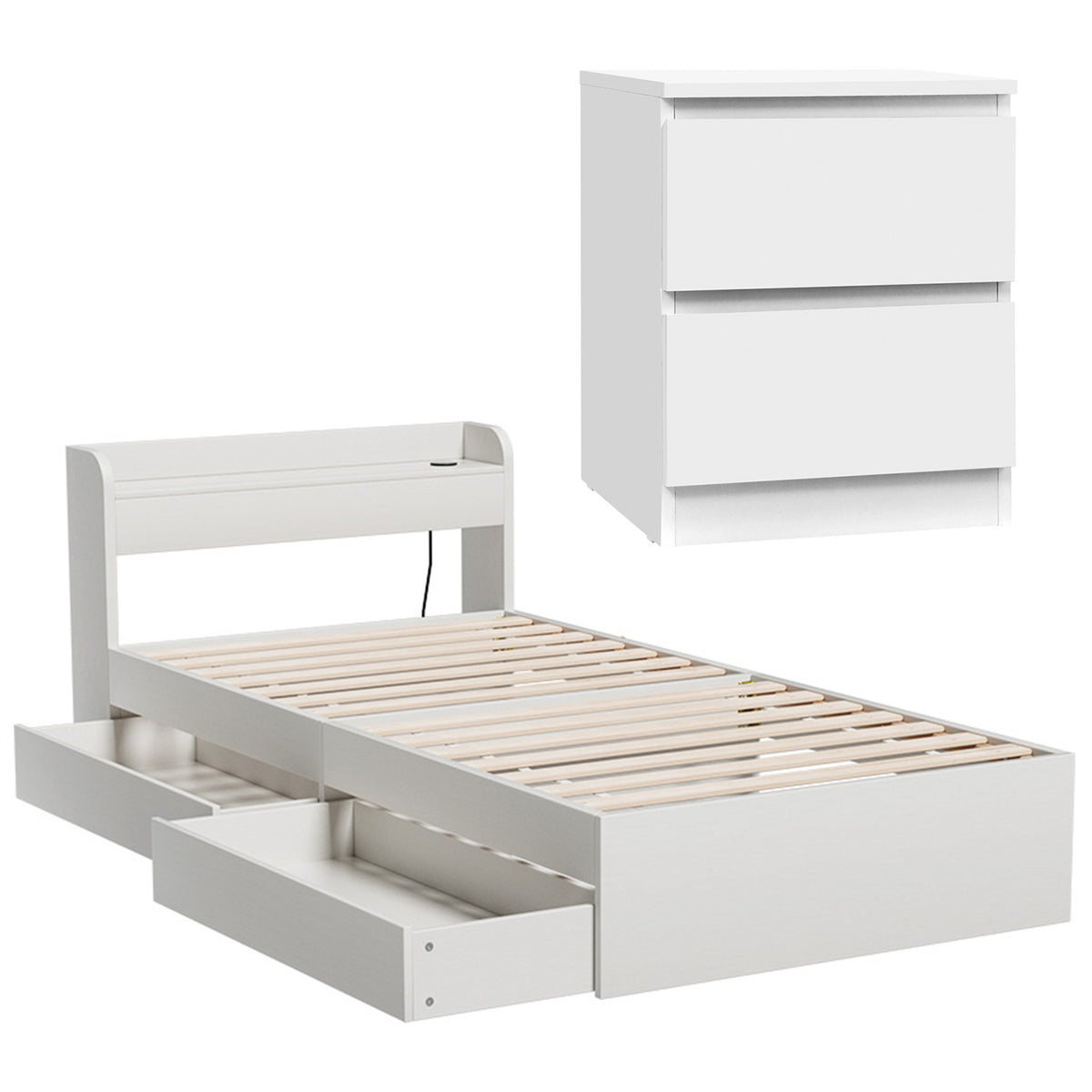 Single Bed Frame + Bedside Table | Bedroom Set | Natural Finish
