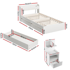 Single Bed Frame + Bedside Table | Charging Ports Included | Bedroom Set