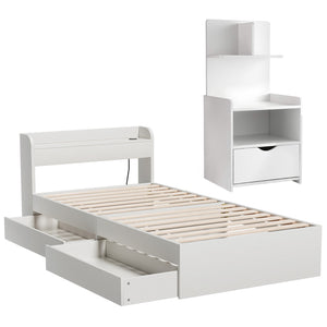 Single Bed Frame + Bedside Table | Charging Ports Included | Bedroom Set