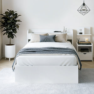 Single Bed Frame + Bedside Table | Charging Ports Included | Bedroom Set