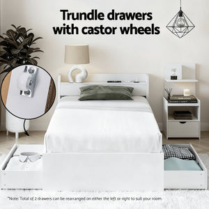 Single Bed Frame + Bedside Table | Charging Ports Included | Bedroom Set