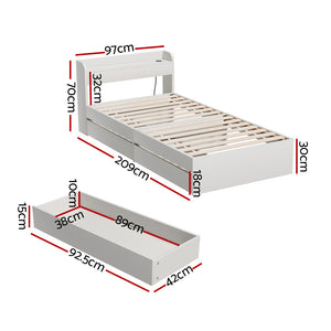 Bed Frame | Single Size | Mattress Base | With Charging Ports | 2 Storage Drawers