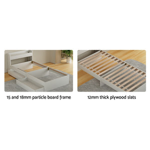 Bed Frame | Single Size | Mattress Base | With Charging Ports | 2 Storage Drawers