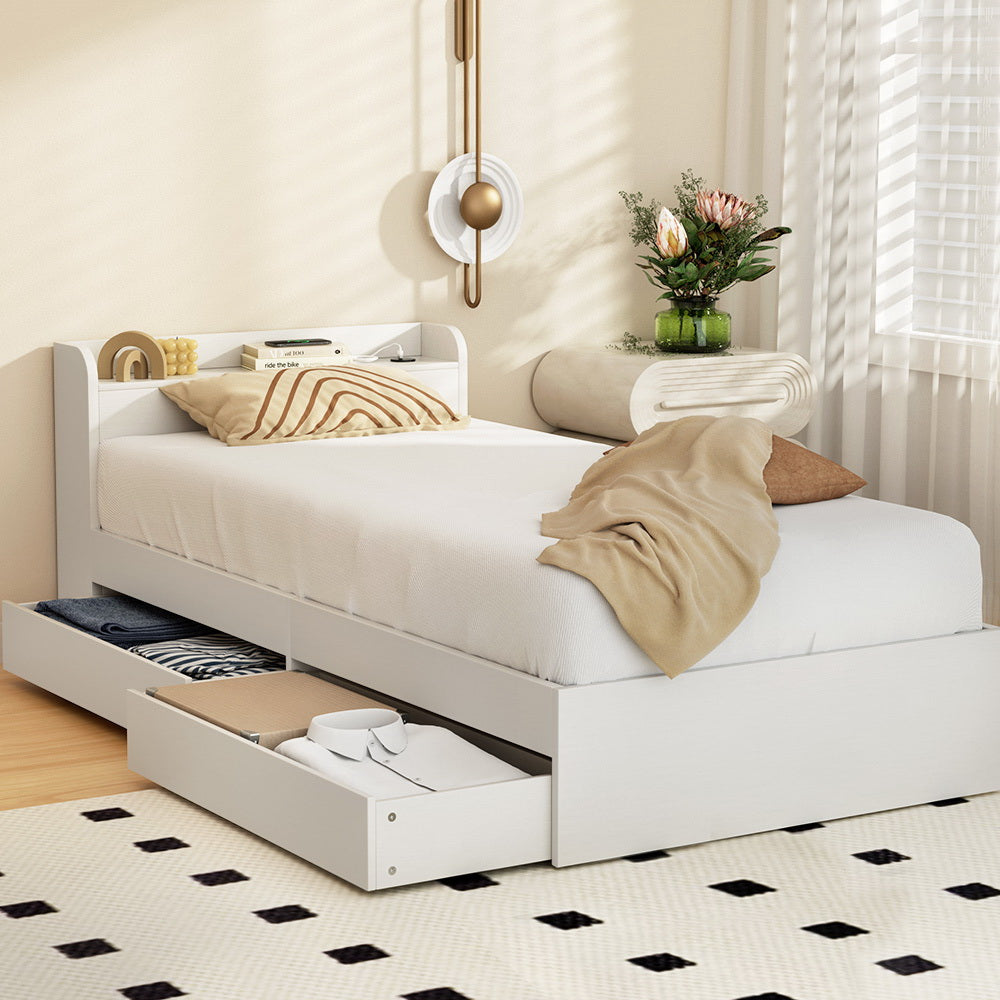 Bed Frame | Single Size | Mattress Base | With Charging Ports | 2 Storage Drawers