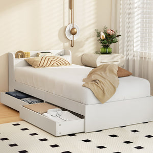 Bed Frame | Single Size | Mattress Base | With Charging Ports | 2 Storage Drawers