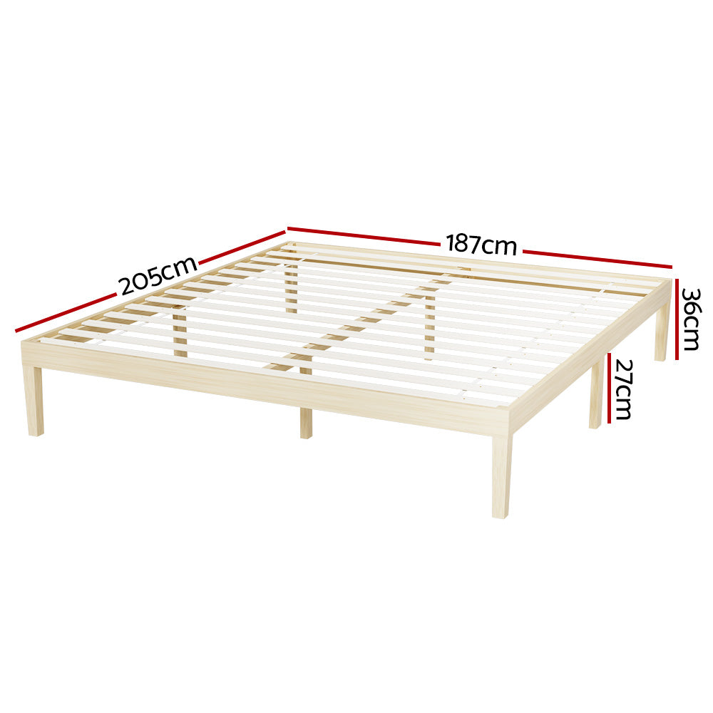 Bed Frame | King Size | Wooden Base | Mattress Platform | Timber Pine | BRUNO