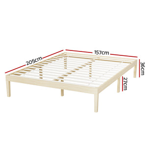 Artiss Bed Frame Queen Size Wooden Base Mattress Platform Timber Pine BRUNO