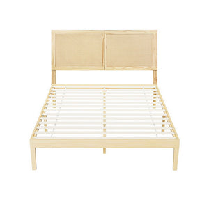 Double Bed Frame | Rattan Headboard | Wooden Bed Base | BRUNO