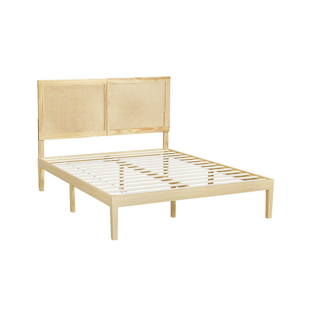 Queen Bed Frame | Rattan Headboard | Wooden Bed Base | BRUNO