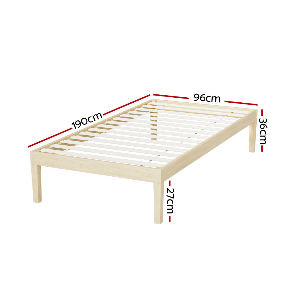 Bed Frame | Single Size | Wooden Base | Mattress Platform | Timber Pine | BRUNO