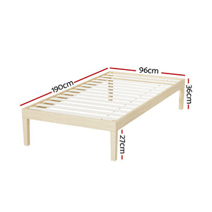 Bed Frame | Single Size | Wooden Base | Mattress Platform | Timber Pine | BRUNO