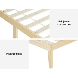 Bed Frame | Single Size | Wooden Base | Mattress Platform | Timber Pine | BRUNO