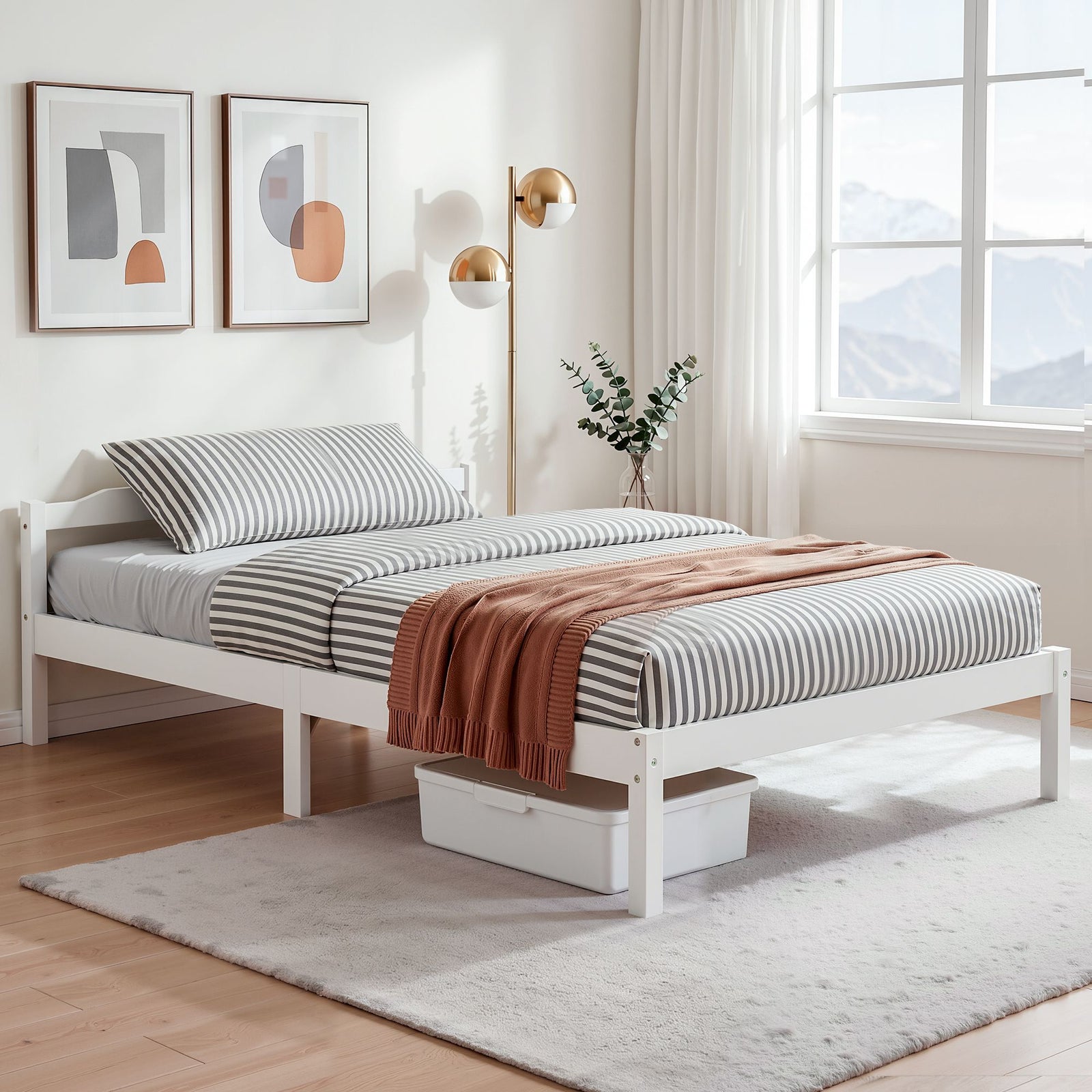 Artiss Double Full Size Wooden Bed Frame Mattress Base Timber Platform White