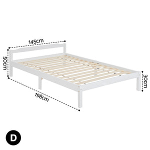 Artiss Double Full Size Wooden Bed Frame Mattress Base Timber Platform White