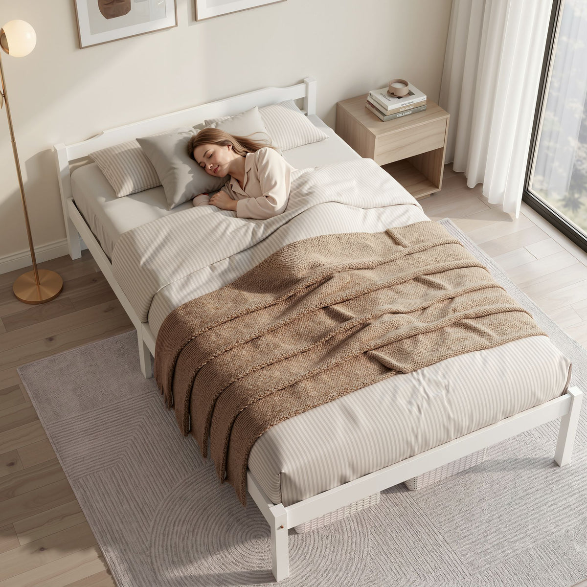 Artiss Double Full Size Wooden Bed Frame Mattress Base Timber Platform White