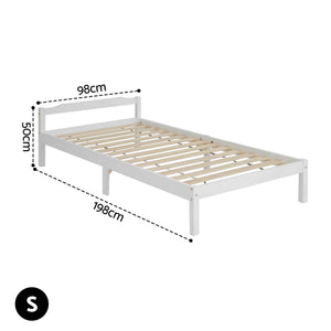Artiss Bed Frame Single Size Wooden Mattress Base Timber Platform White