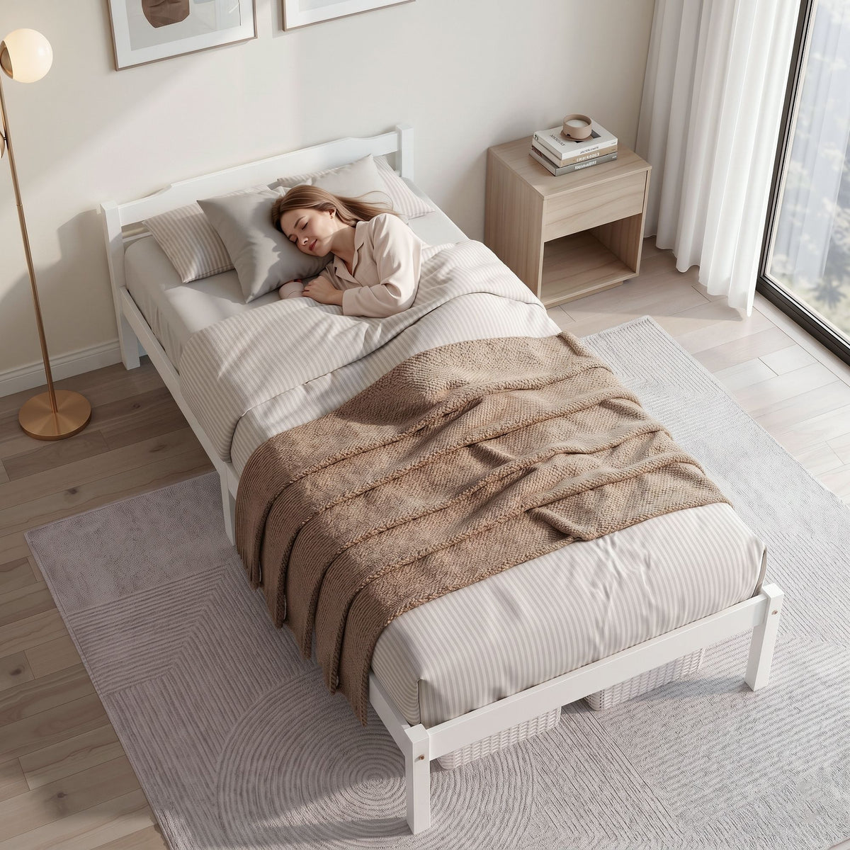 Artiss Bed Frame Single Size Wooden Mattress Base Timber Platform White