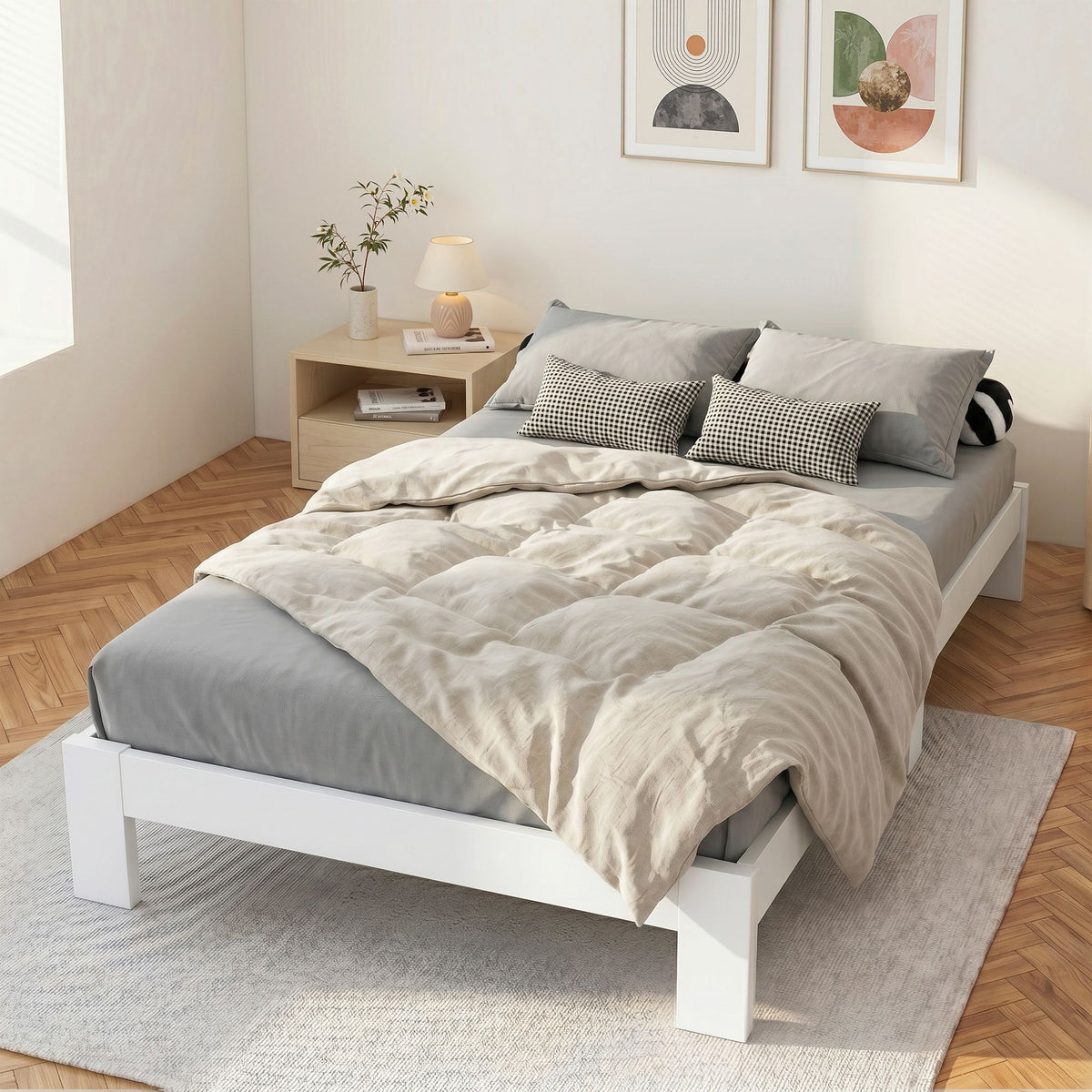 Artiss Bed Frame Double Size Wooden Bed Base JADE Timber Foundation Mattress