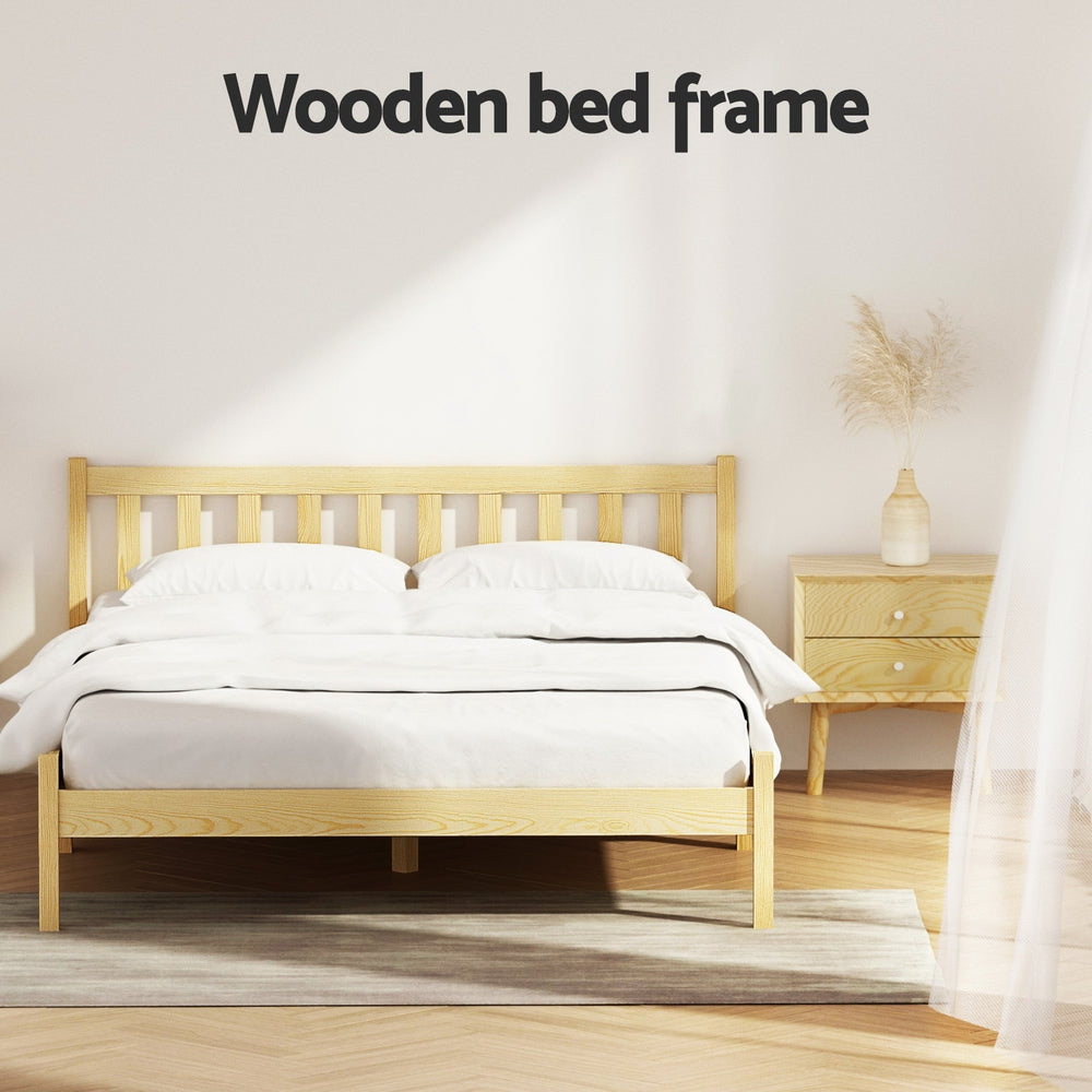 Artiss Bed Frame Wooden Double Size Bed Base Pine Timber Mattress Foundation Oak