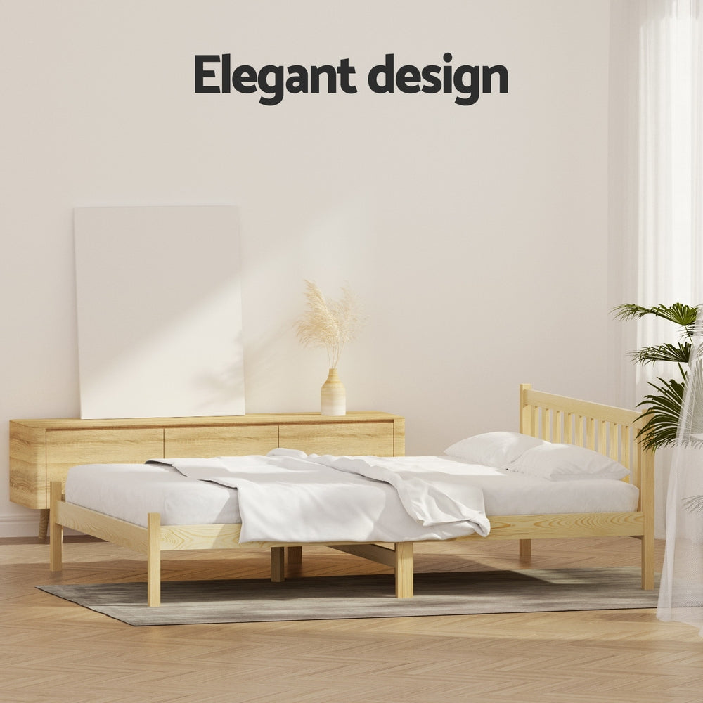 Artiss Bed Frame Wooden Double Size Bed Base Pine Timber Mattress Foundation Oak