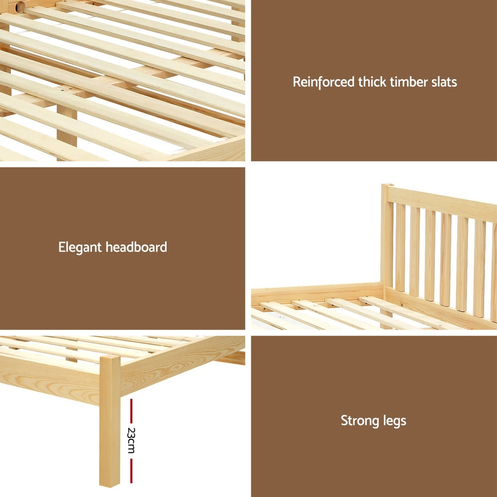 Artiss Bed Frame Wooden Double Size Bed Base Pine Timber Mattress Foundation Oak
