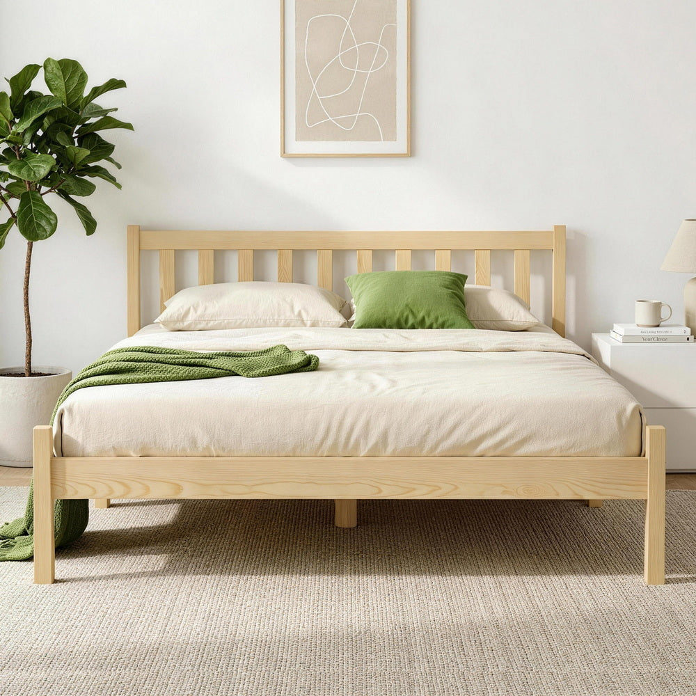 Artiss Bed Frame Wooden Double Size Bed Base Pine Timber Mattress Foundation Oak