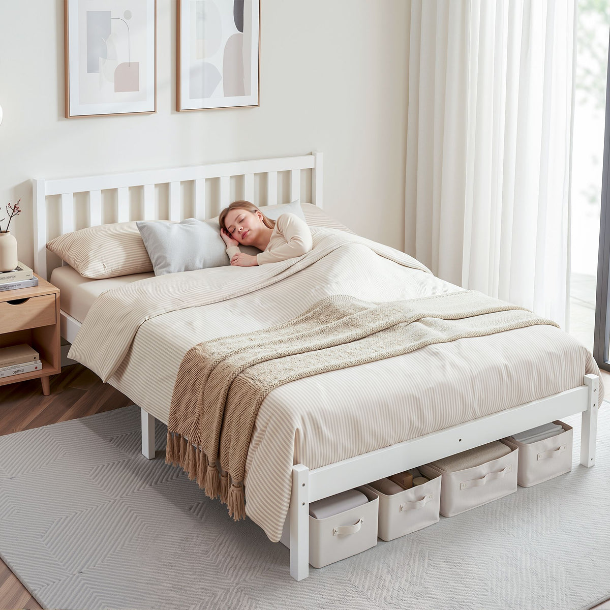 Bed Frame | Queen Size | Wooden | White | SOFIE
