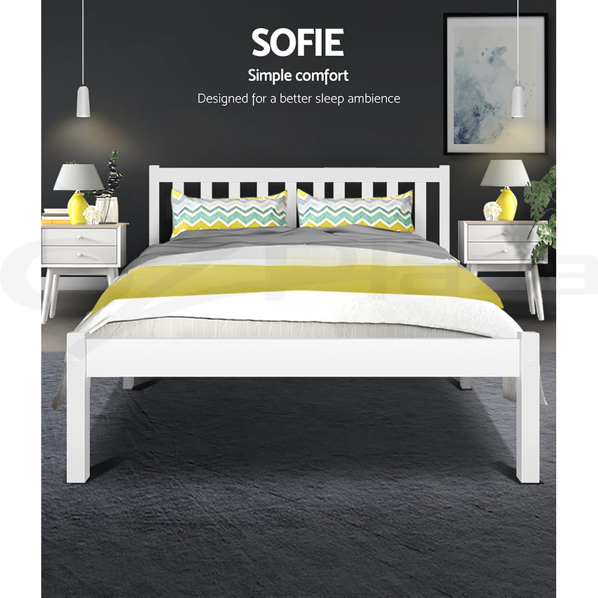 Bed Frame | Queen Size | Wooden | White | SOFIE