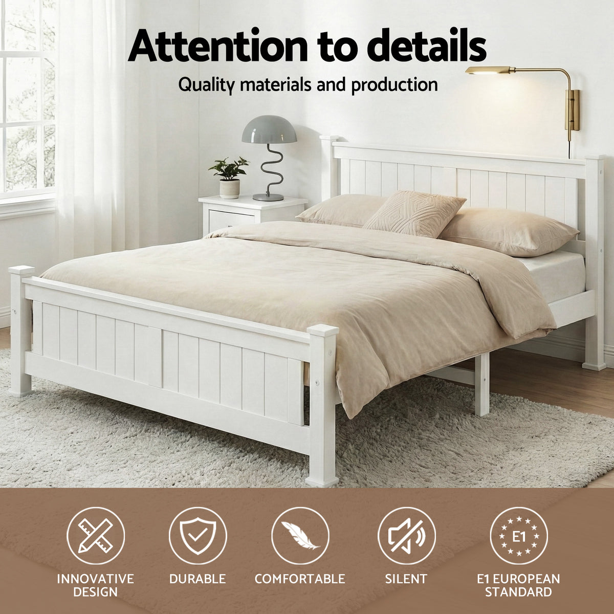 Double Size Wooden Bed Frame - White