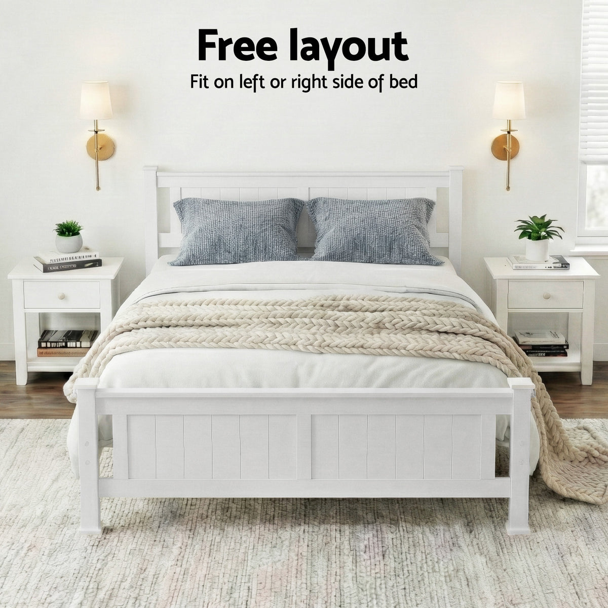 Double Size Wooden Bed Frame - White