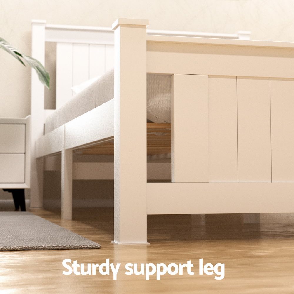 Double Bed Frame | Wooden Platform | 2 Storage Drawers | White | RIO