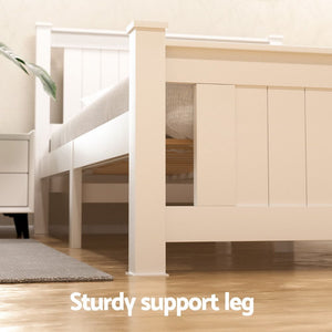 Double Bed Frame | Wooden Platform | 2 Storage Drawers | White | RIO