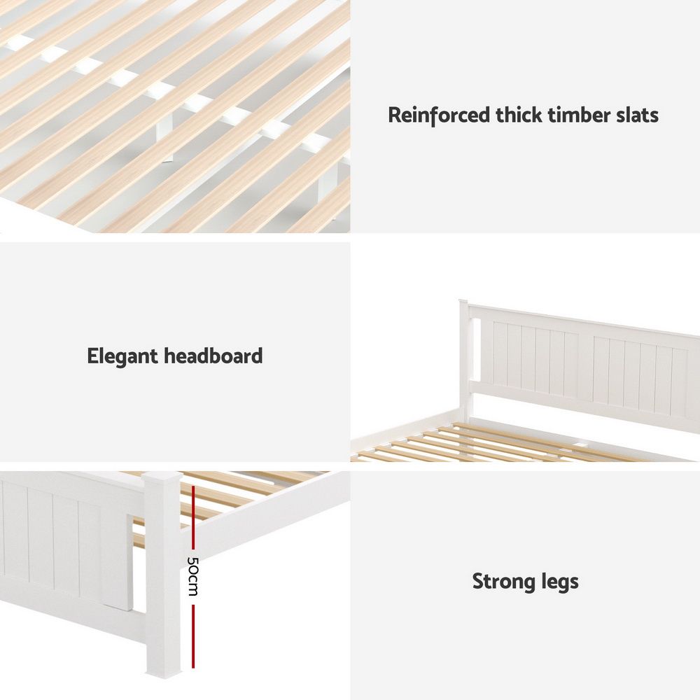 Double Bed Frame | Wooden Platform | 2 Storage Drawers | White | RIO